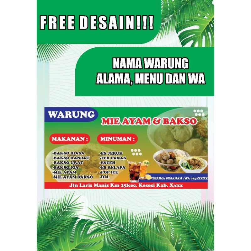 spanduk / mmt / baleho/ banner mie ayam dan bakso bisa custom warna