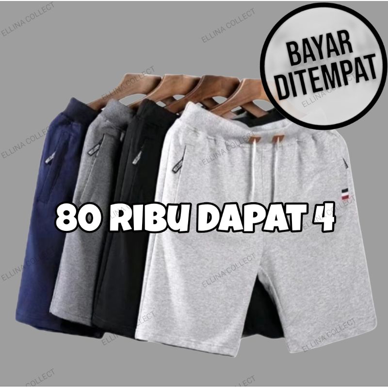 PROMO 4 PCS CELANA PENDEK BABY TERRY PRIA WANITA SANTAI SAKU RESLETING