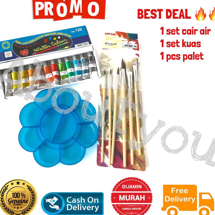 

DISKON SPESIAL Promo PAKET MELUKIS 3 in 1 Palet Kuas Cat Air lukis ART SET murah