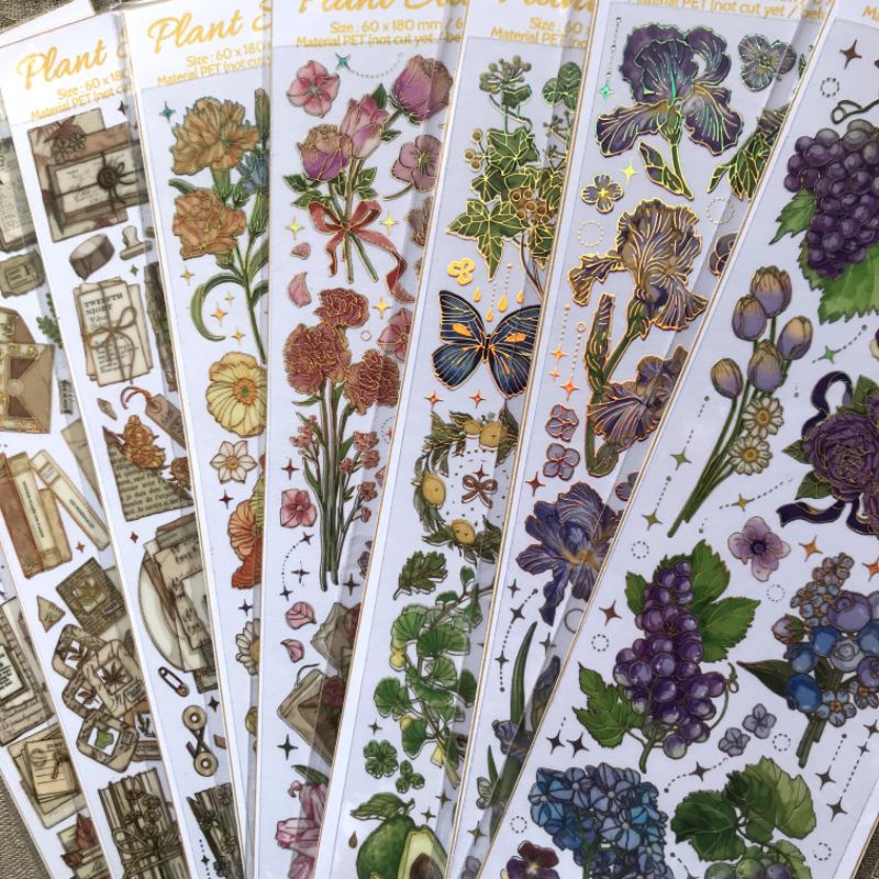 

khalishop - 1 pcs plant sticker, sticker sheet, sticker transparant, sticker pet, pet sticker, sticker deco, sticker bunga, journaling, scrapbook, sticker aesthetic, sticker deco