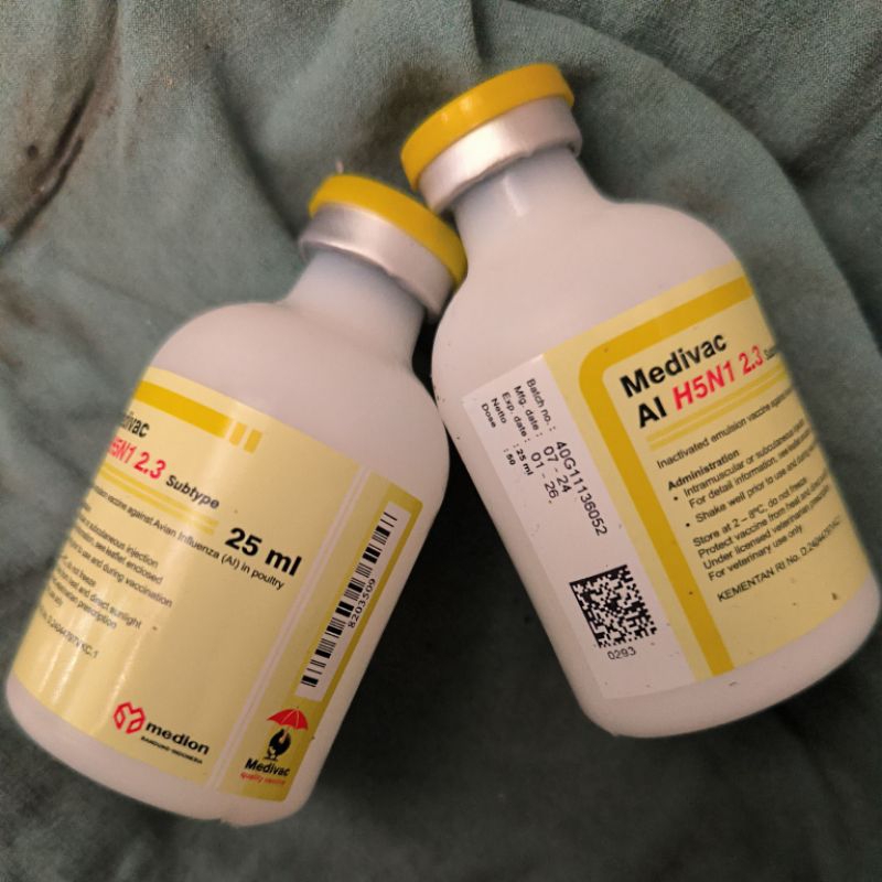 Vaksin AI 2.3 H5N1 25ml Dosis 50 Ekor Vaksin Ayam Mencegah Aratan Penyakit Tetelo Flu Burung