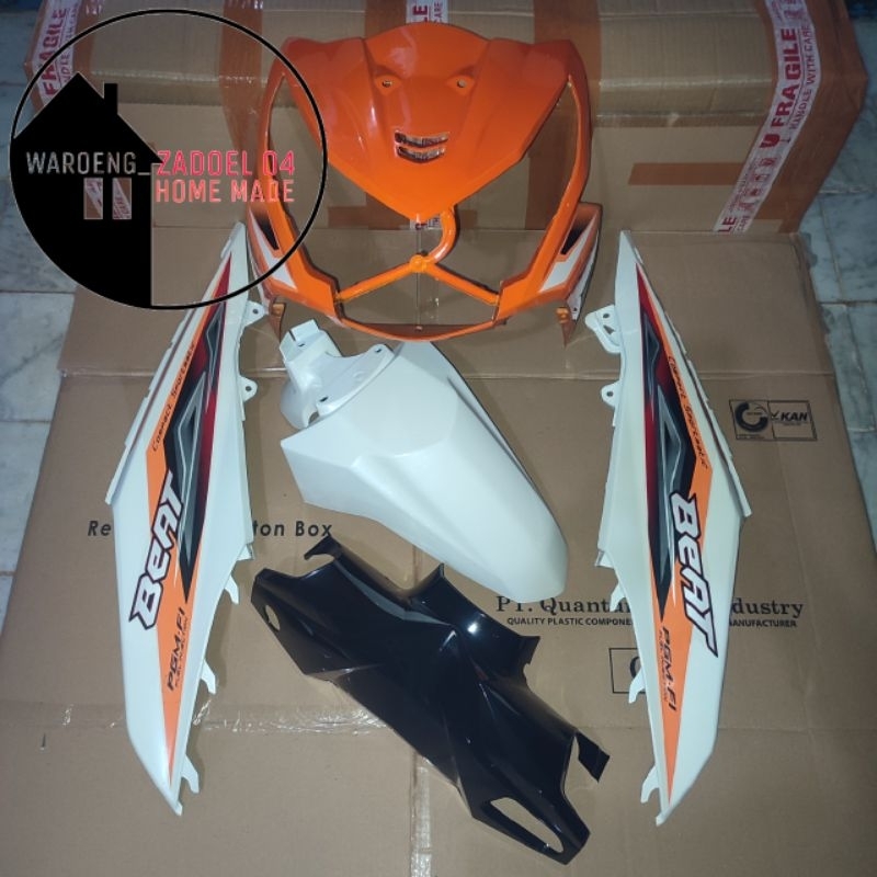 Full Body Halus Honda Beat Fi Tahun 2014 Orange Putih Berstriping