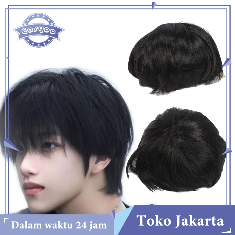 INDH Rambut Palsu Pria Wig Cowok Pendek Rambut Wig Pria Pendek Korea Wig Laki Laki