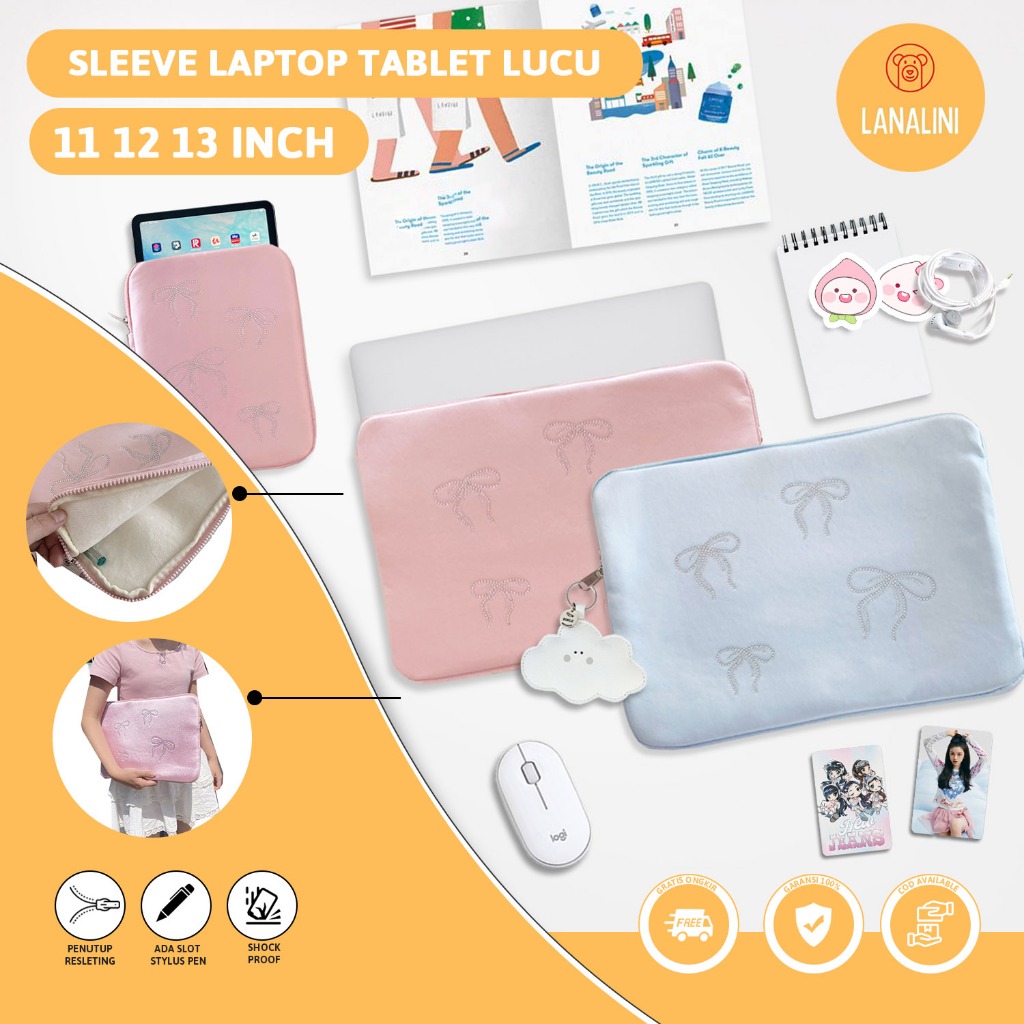 Sleeve Pouch Sarung Ribbon Pita Coquette Aesthetic Tas Bag Case Ipad Tab Tablet Macbook Air Pro Lapt