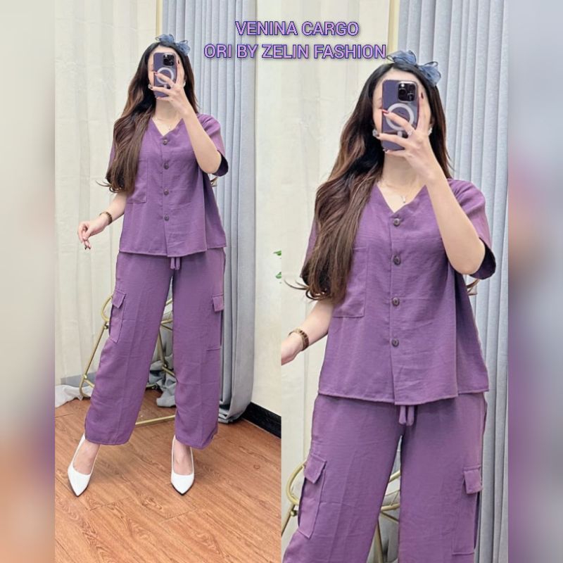 VENINA CARGO / SETELAN CARGO WANITA KEKINIAN/ ONE SET CARGO TERBARU / SETELAN WANITA VIRAL / ONE SET