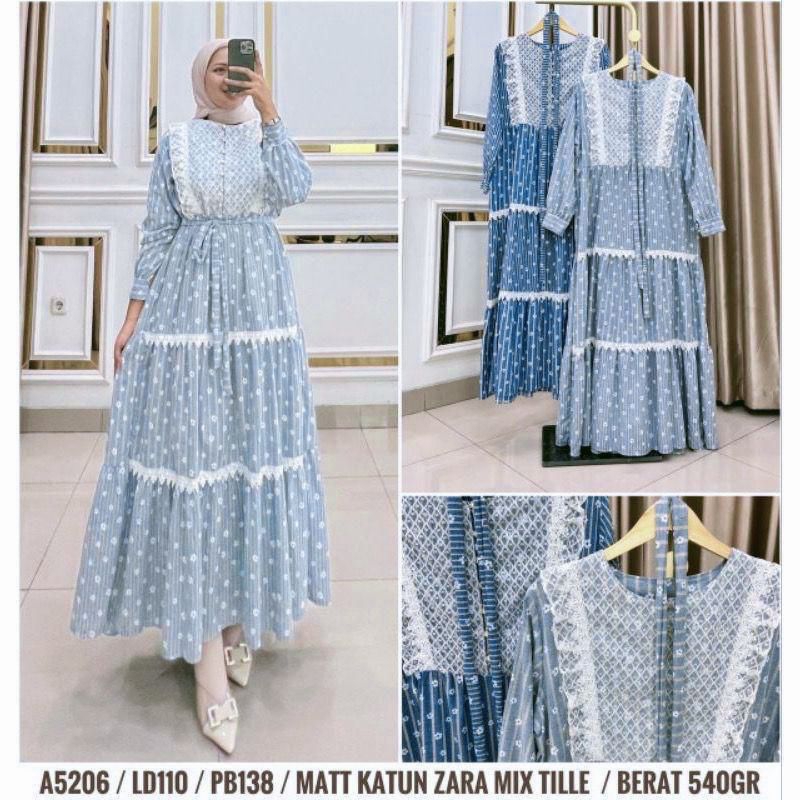 gamis katun zara salur kombinasi brukat // gamis retina dress terbaru