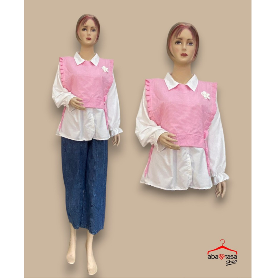 set kemeja vest kotak kotak korean style/set kemeja wanita gemesh