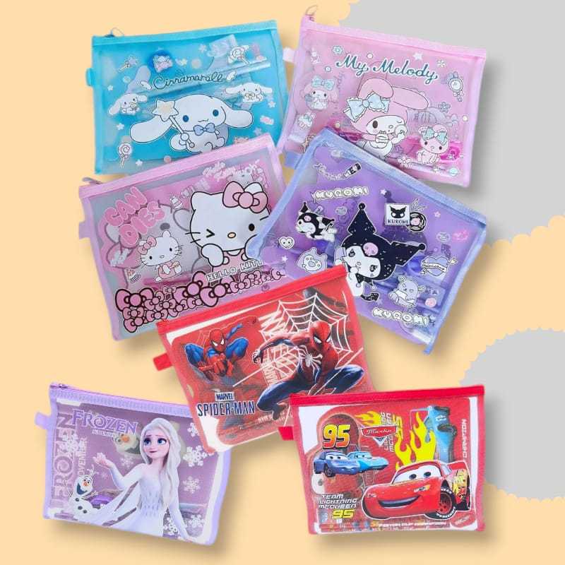 

Dompet Stationery Pensil Penghapus Rautan Set Cars Spiderman Kuromi Cinnamoroll Frozen