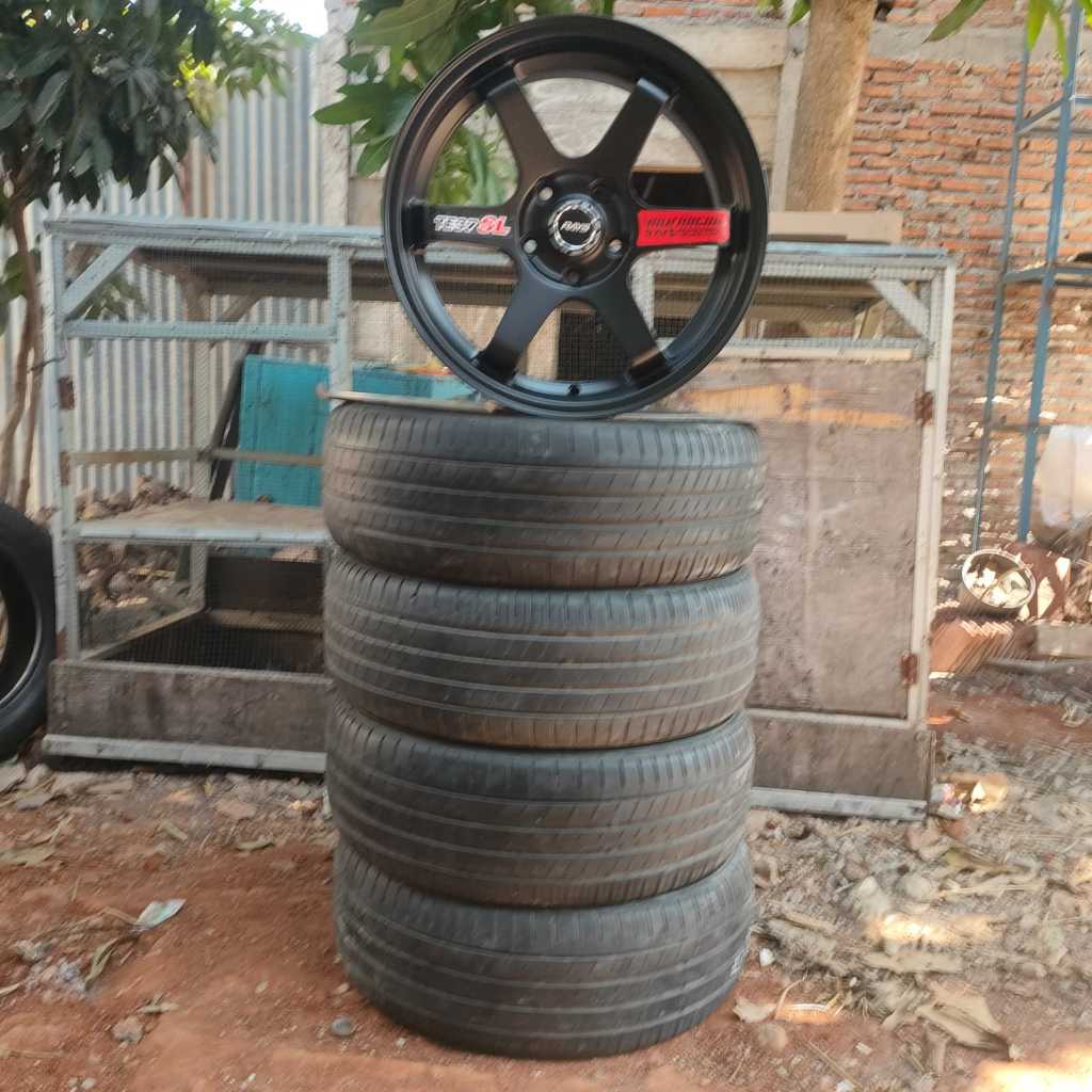 ( PROMO) PAKET 1 SET VELG BARU Ban Second TE37 SL R17 H5 x 114 lbr 7 rt ET 35 Warna Hitam Satin
