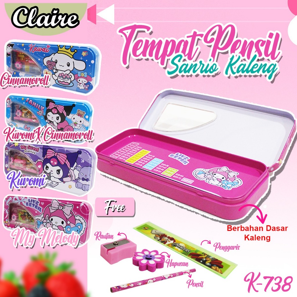 

Tempat Pensil Kaleng Susun 2 Tingkat / Kotak Pensil Sanrio Kaleng / Pencil Case Kaleng Sanrio K-738 / Set Isi Alat Tulis Sanrio