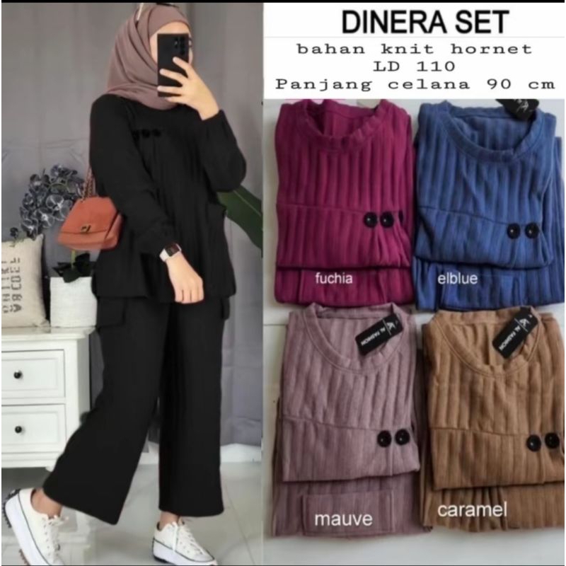 ONE SET DINERA KNIT HORNET SETELAN WANITA CARGO BAHAN HORNET LD 110 CELANA PANJANG KULOT DEWASA//ONE
