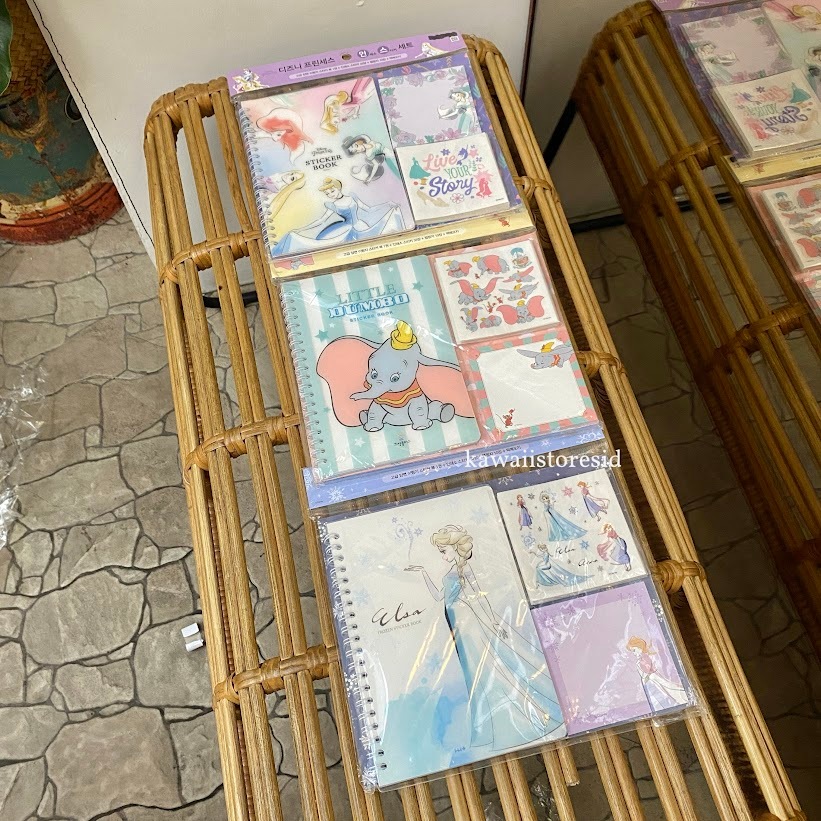 Sticker Book Buku Stiker Daiso Korea Lucu Princess Ariel Jasmine Rapunzel Aurora Frozen Anna Elsa Di