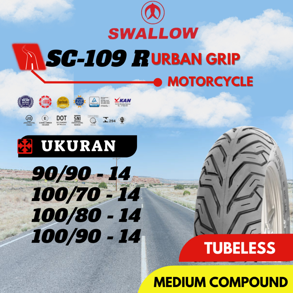 Ban Motor Swallow SC-109 R Urban Grip 90/90 100/70 100/80 100/90 110/80 140/60 140/70 150/70 Ring 14