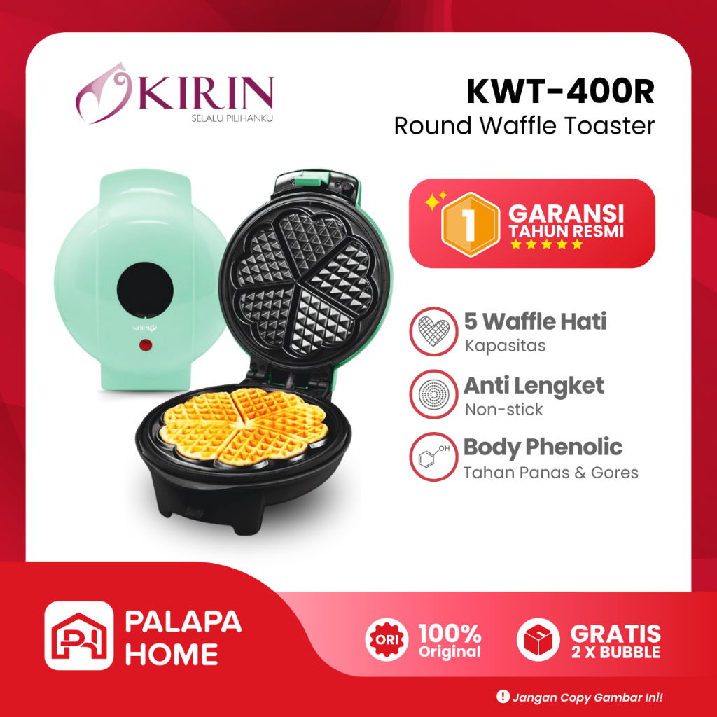 Kirin Waffle Toaster KWT-400R | Wafel Maker Listrik | Alat Cetakan Kue Wafle Elektrik Multifungsi