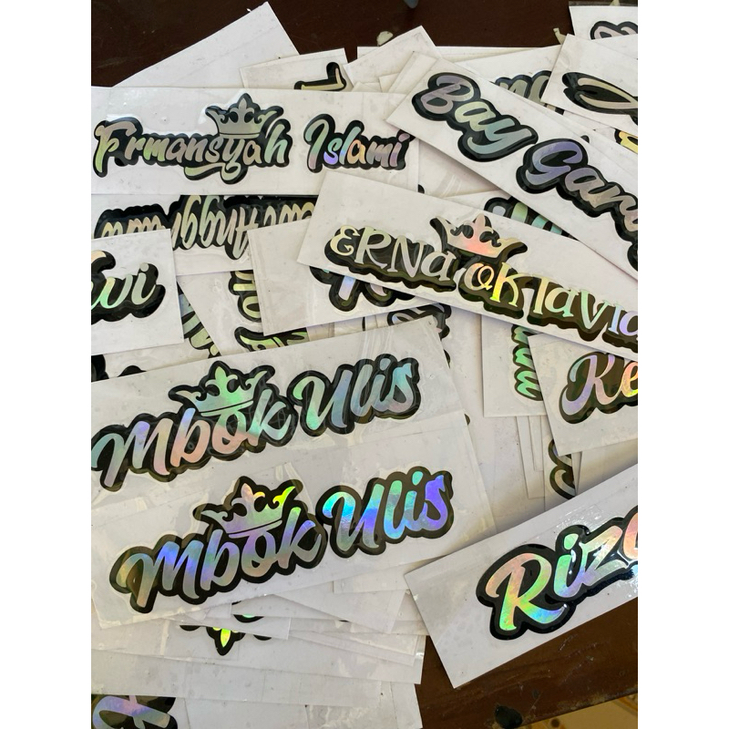 

sticker custom nama hologram 2 layer black dof