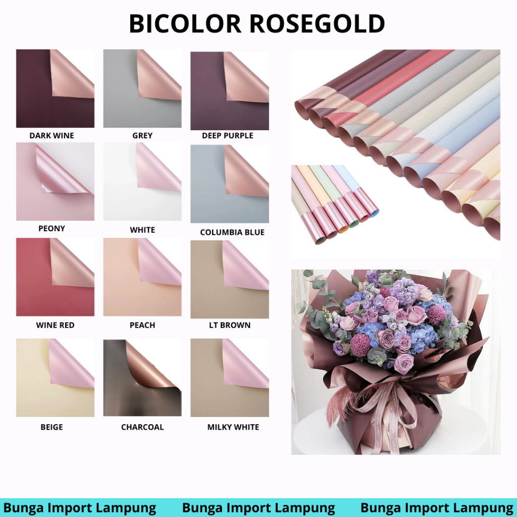 

(pack)Kertas Buket polos Cellophane Bicolor Rosegold/Double Side 20 lembar