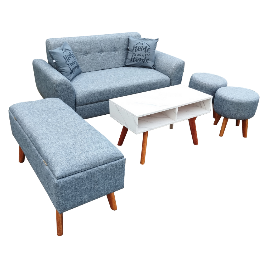Sofa Minimalis 2 seater Deluxe meja tamu bench storage dan stool