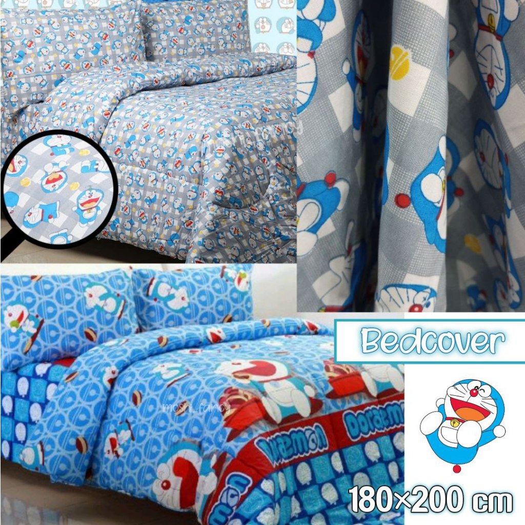 Bedcover Set Motif Doraemon Ukuran 180x200 cm size Queen / Bedcover Full Set Motif Doraemon Anak Lak