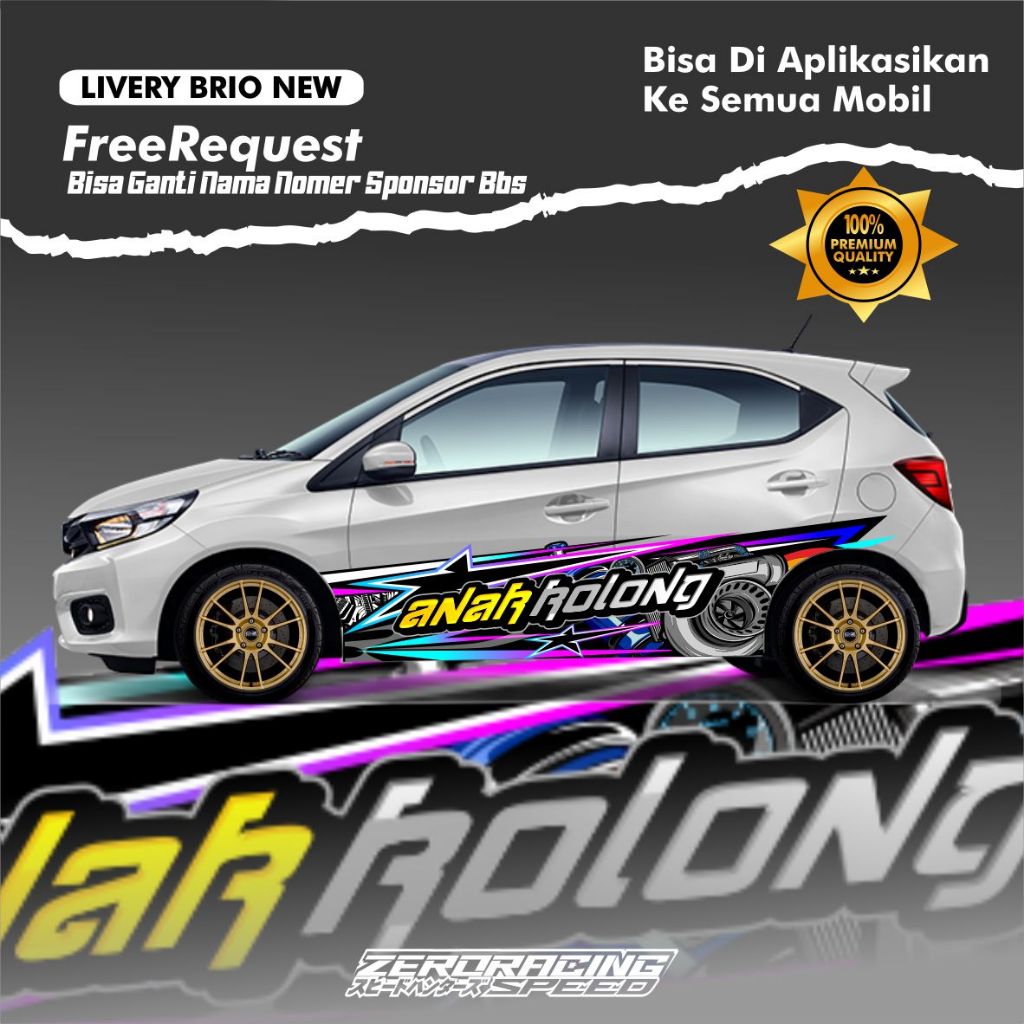 Decal Sticker Mobil brio new Agya Ayla Jazz Brio Yaris Body Samping Free Custom Nama stiker livery m