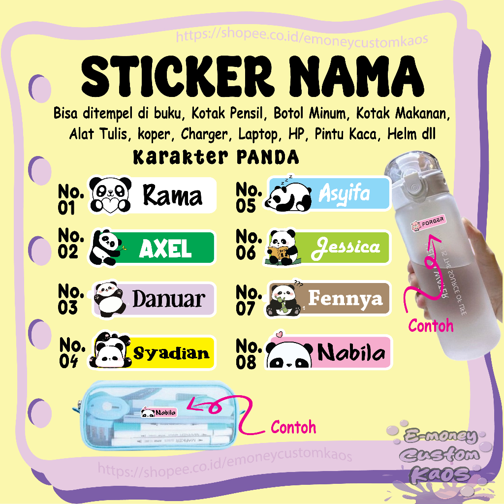 

STICKER LABEL NAMA ANAK PANDA LUCU HEWAN BAMBU STIKER CUSTOM LEBEL PREMIUM MURAH LUCU BISA TEMPEL DI BUKU KOTAK PENSIL HELM BOTOL MINUM KOTAK MAKANAN ALAT TULIS KOPER LAPTOP HP PINTU KACA