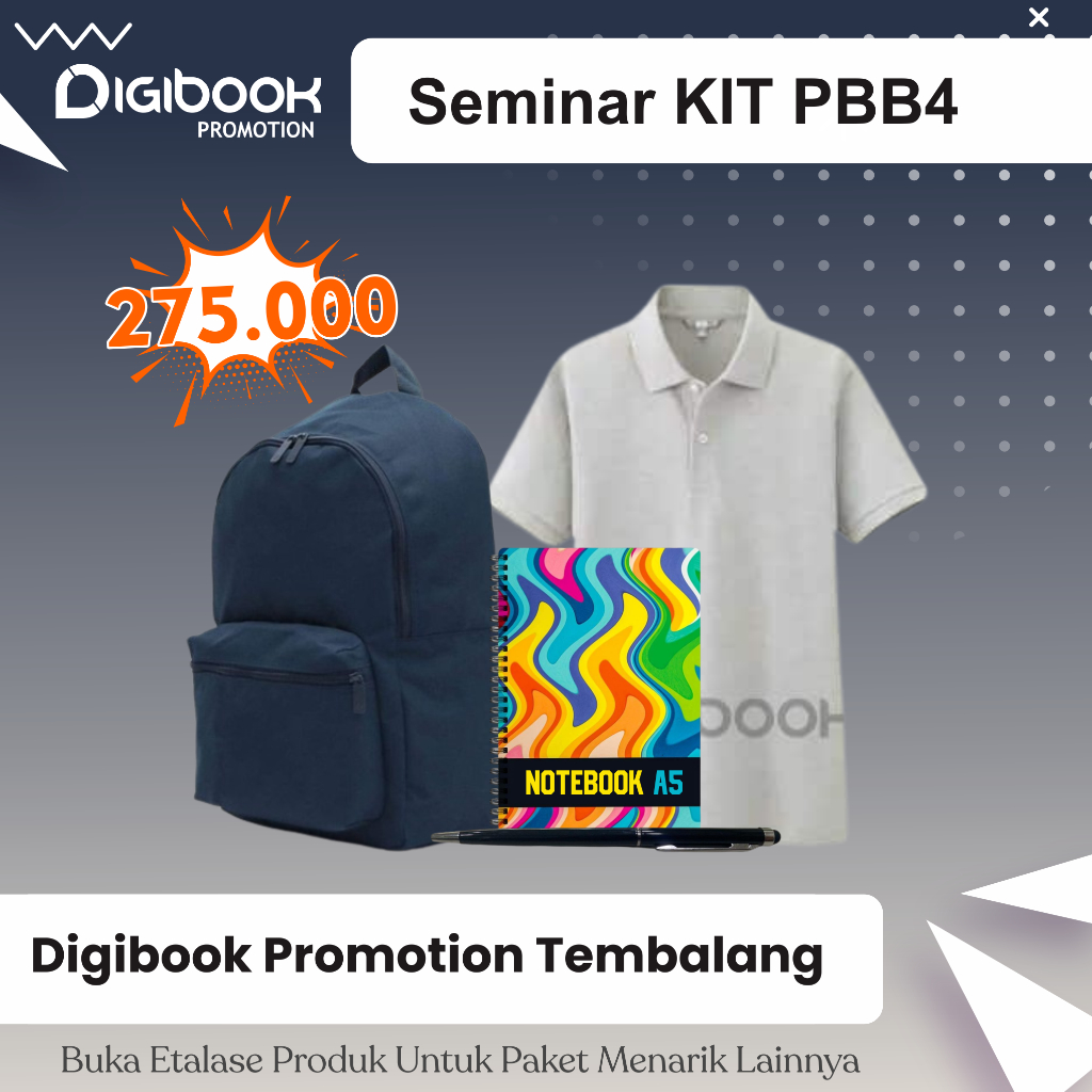 

Tas Backpack Cordura, Notebook Hardcover A5, Kaos Polo, Pulpen Besi | Paket Seminar Kit isi 4 | PBB4