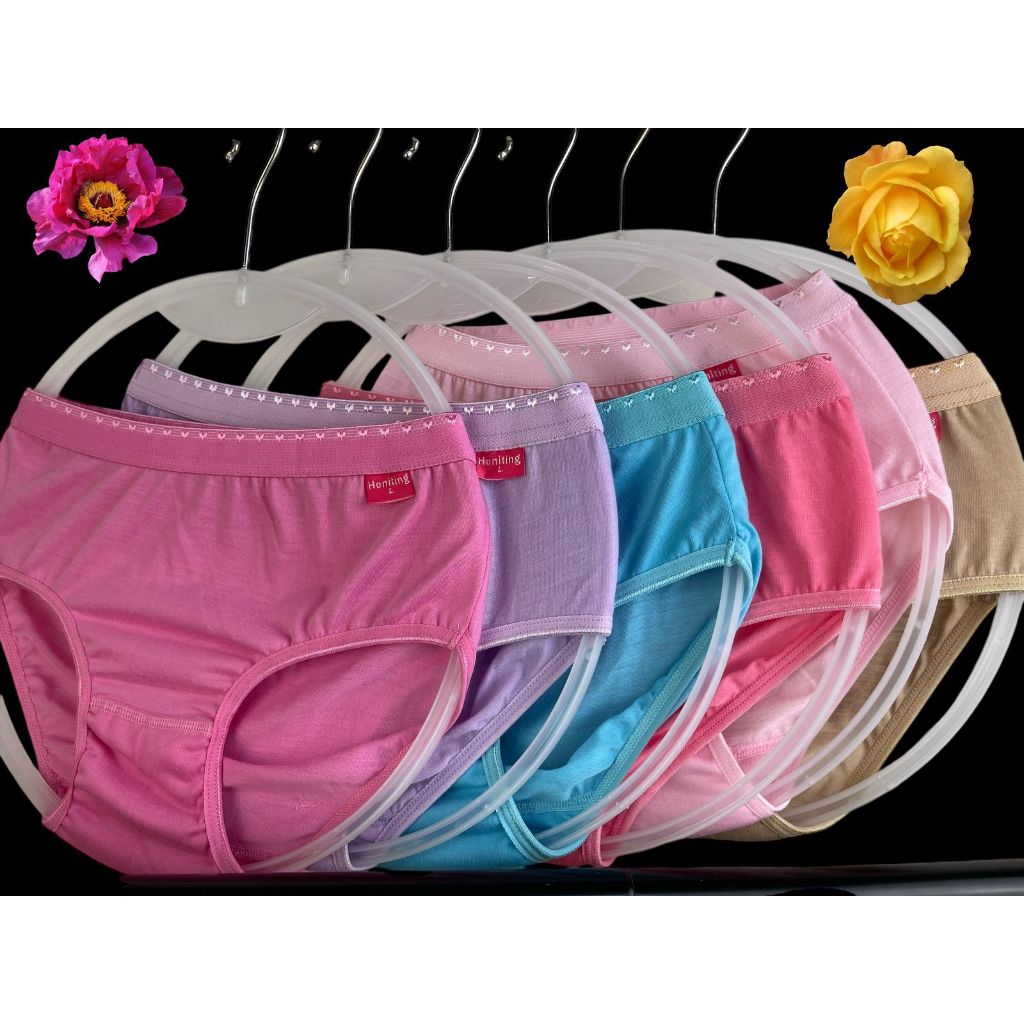 3- 6- 12 pics Celana Dalam Wanita HONITING Motif Polos, Bahan Katun Polos Lembut & Nyaman.