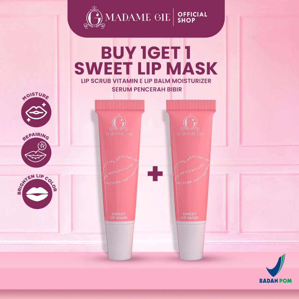 [BELI 1 GRATIS 1] Madame Gie Sweet Lip Mask - Lip Scrub Vitamin E Lip Balm Moisturizer Serum Pencera