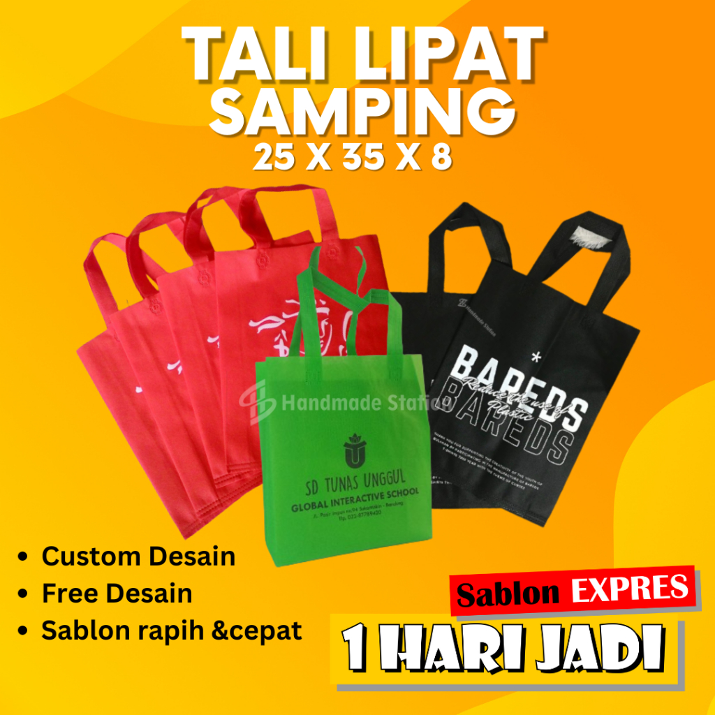 

Tas Spunbond Custom 25 x 35 X 8 Free Sablon Goodie Tote Bag Souvenir Wedding Pernikahan Anniversary Khitan Ulang Tahun