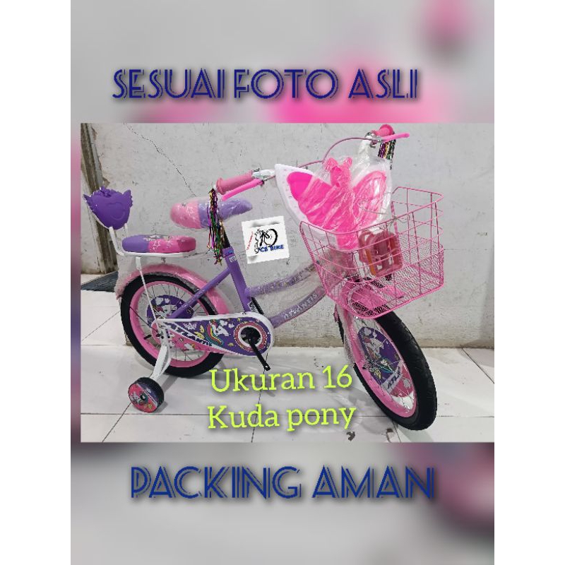 (HANYA GOSEND) SEPEDA MINI ANAK PEREMPUAN TERMURAH UKURAN 16 ATLANTIS KARAKTER KUDA PONY 5-9 TAHUN
