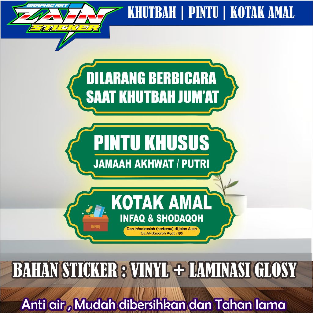 

STIKER VINYL KHUTBAH | PINTU KHUSUS JAMAAH PUTRI | KOTAK AMAL LAMINASI GLOSSY