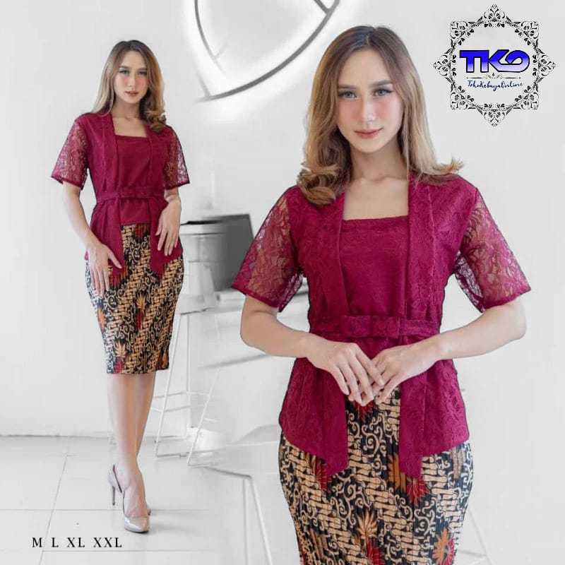 Kebaya kutubaru brokat lengan pendek - kebaya bali