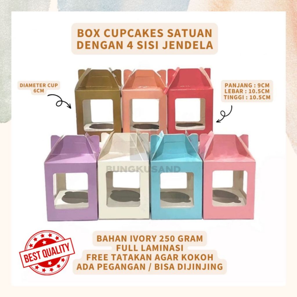 BOX CUPCAKE SATUAN POLOS / POLKADOT DENGAN LAMINASI DUS CUPCAKE FOODGRADE DENGAN TATAKAN KOTAK CUPCA