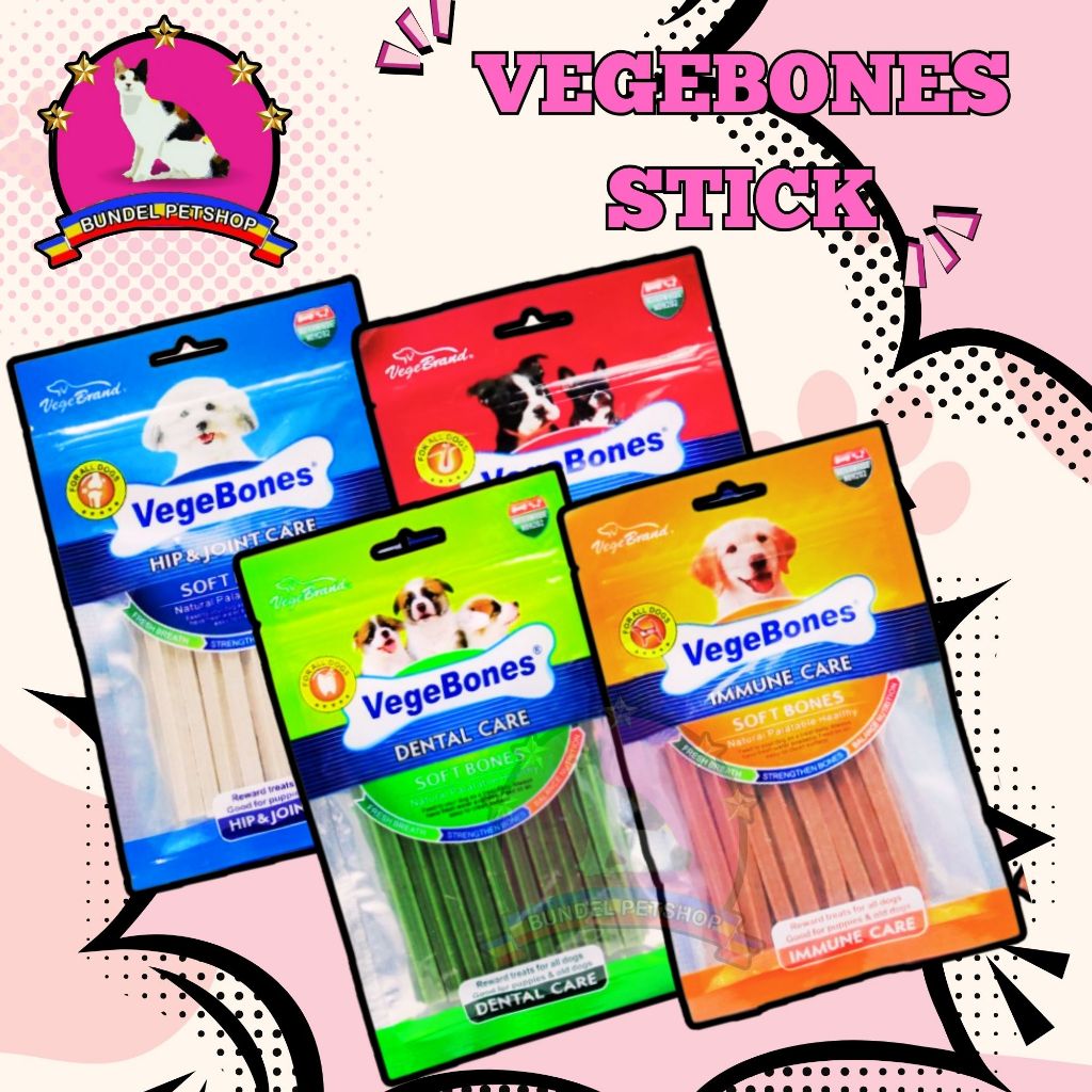 VEGEBONES STICK Dog Snack 60gr Treats Pembersih Gigi Treat Murah Kering Pembersih Karang Gigi Makana