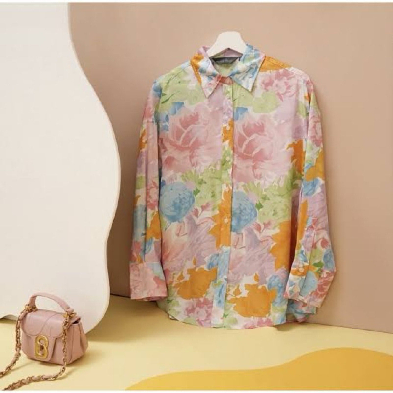 benang jarum joy shirt pink white - kemeja benang jarum