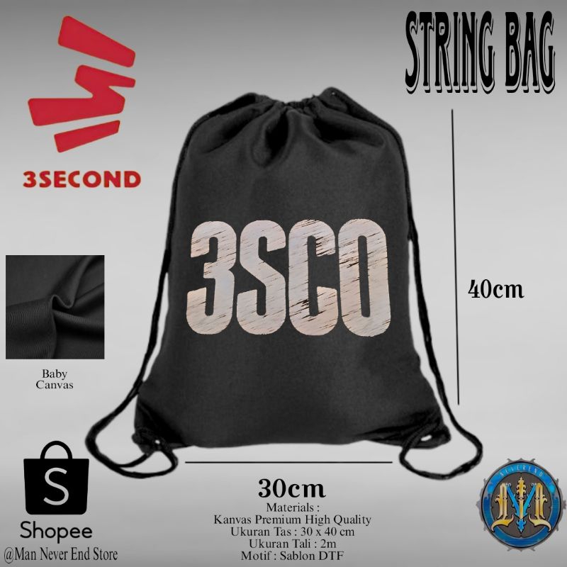 Tas Serut Kanvas Tebal Motif Distro Three Second / Tas Sekolah Serut Kekinian Baby Canvas Premium 10