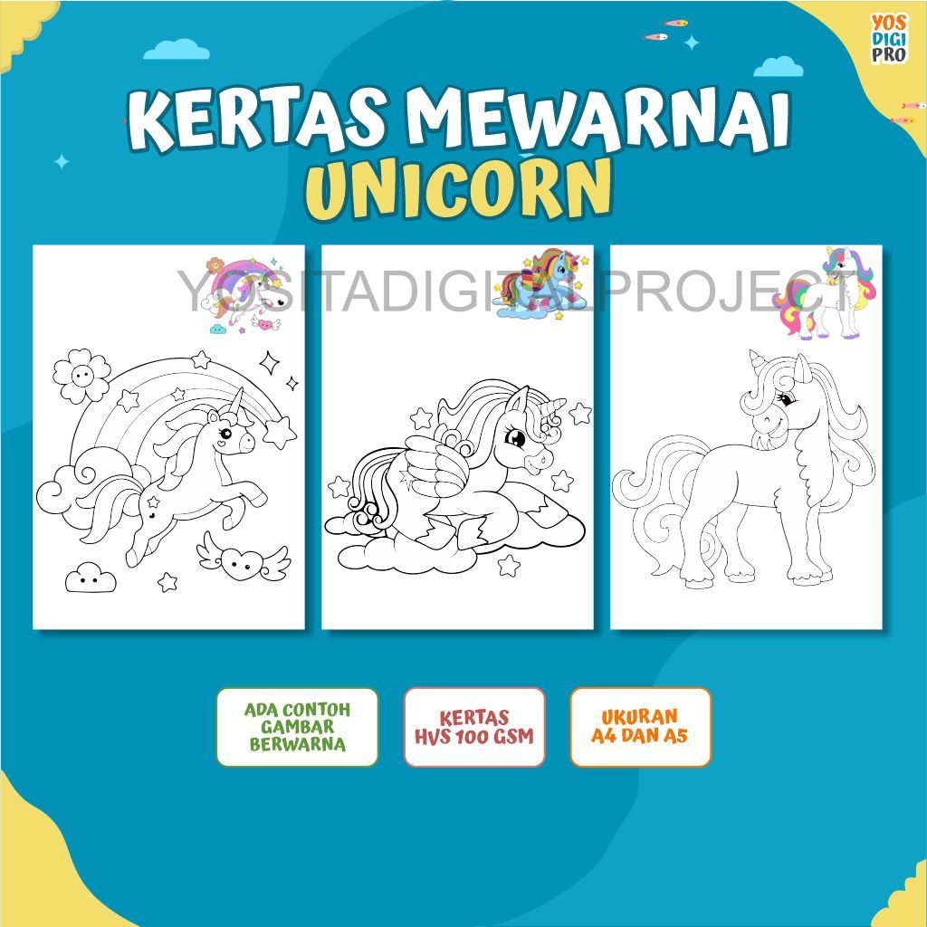 

Kertas Mewarnai / Kertas Coloring / Kertas Gambar Mewarnai Tema Unicorn