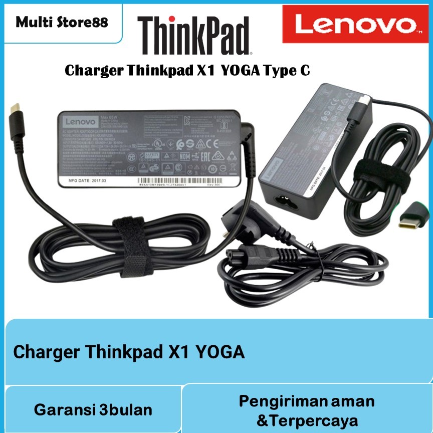 Adaptor Charger Lenovo ThinkPad X1 Yoga X1 Carbon Gen 5 Gen 6 Gen 7 TYPE-C 65W Original