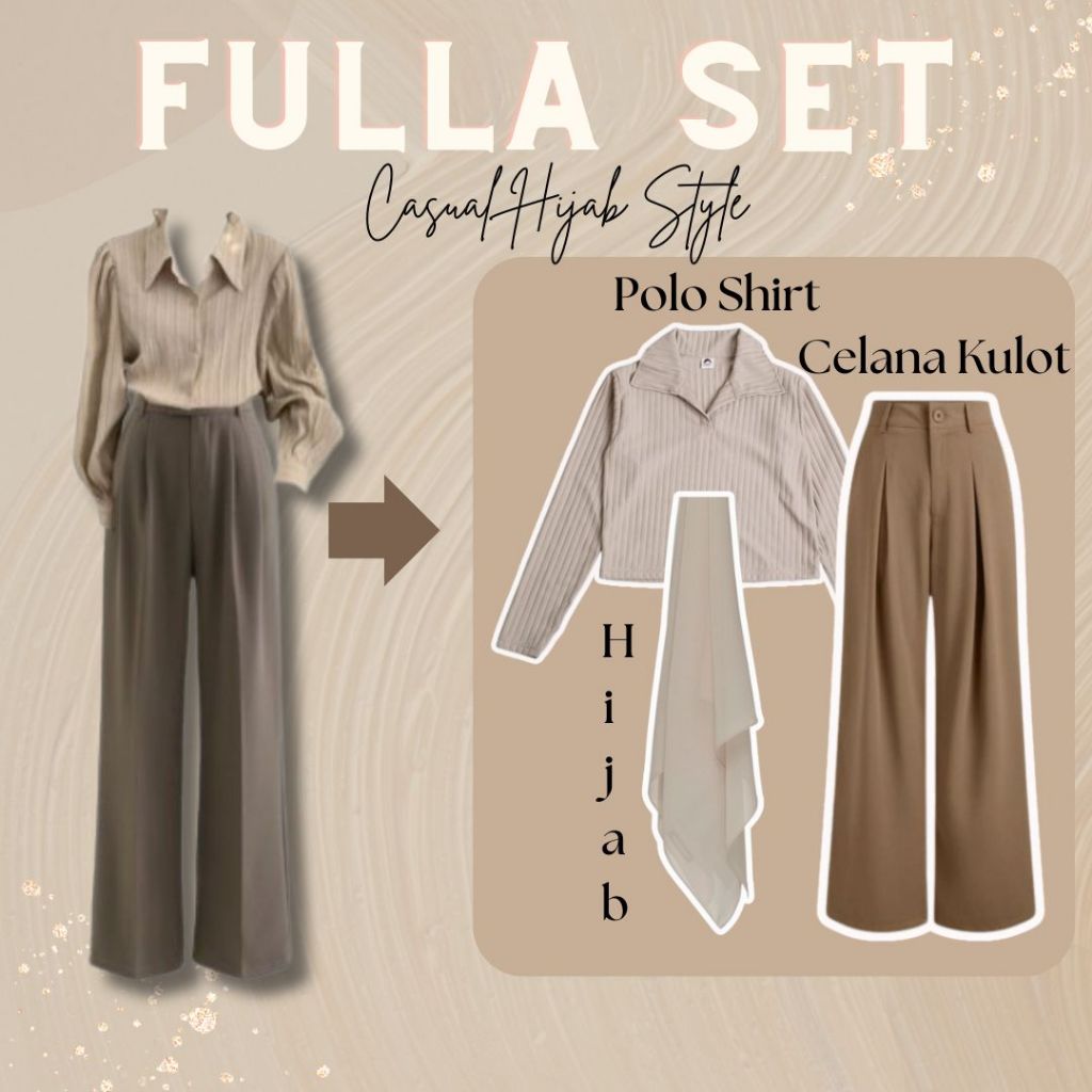 FULLA ONE SET | ONE SET WANITA HIJAB | INSPIRASI OUTFIT CASUAL HIJAB | OUTFIT KOREAN STYLE | OUTFIT 