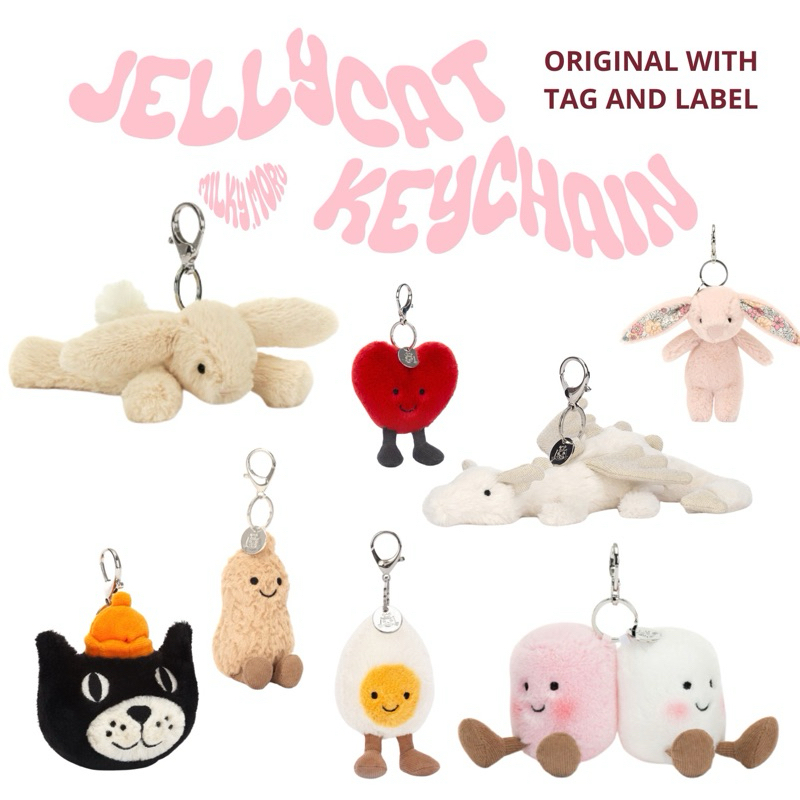 Jellycat Bagcharm Original by Milky Moru | keychain jellycat marsmallow, peanut, dragon, smudge bunn
