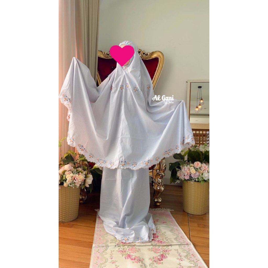 Mukena AL GANI Terbaru Traveling Katun border salur polka untuk harian by alganibyyulia / Mukenah Pr