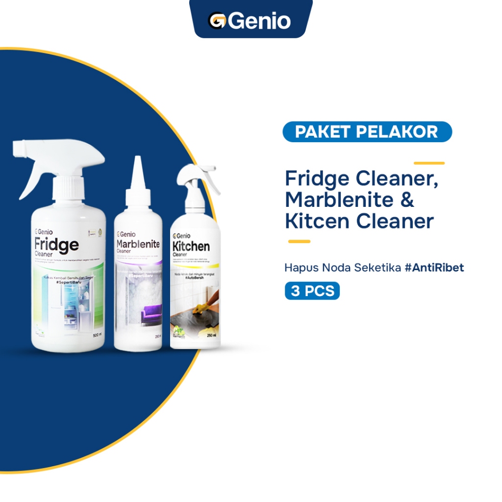 Genio Paket Pelakor (Fridge Cleaner 250Ml & Marblenite Cleaner & Kitchen Cleaner)