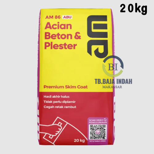 AM 86 Acian Tembok (Skimcoat) 20kg Acian di atas Beton & Plester
