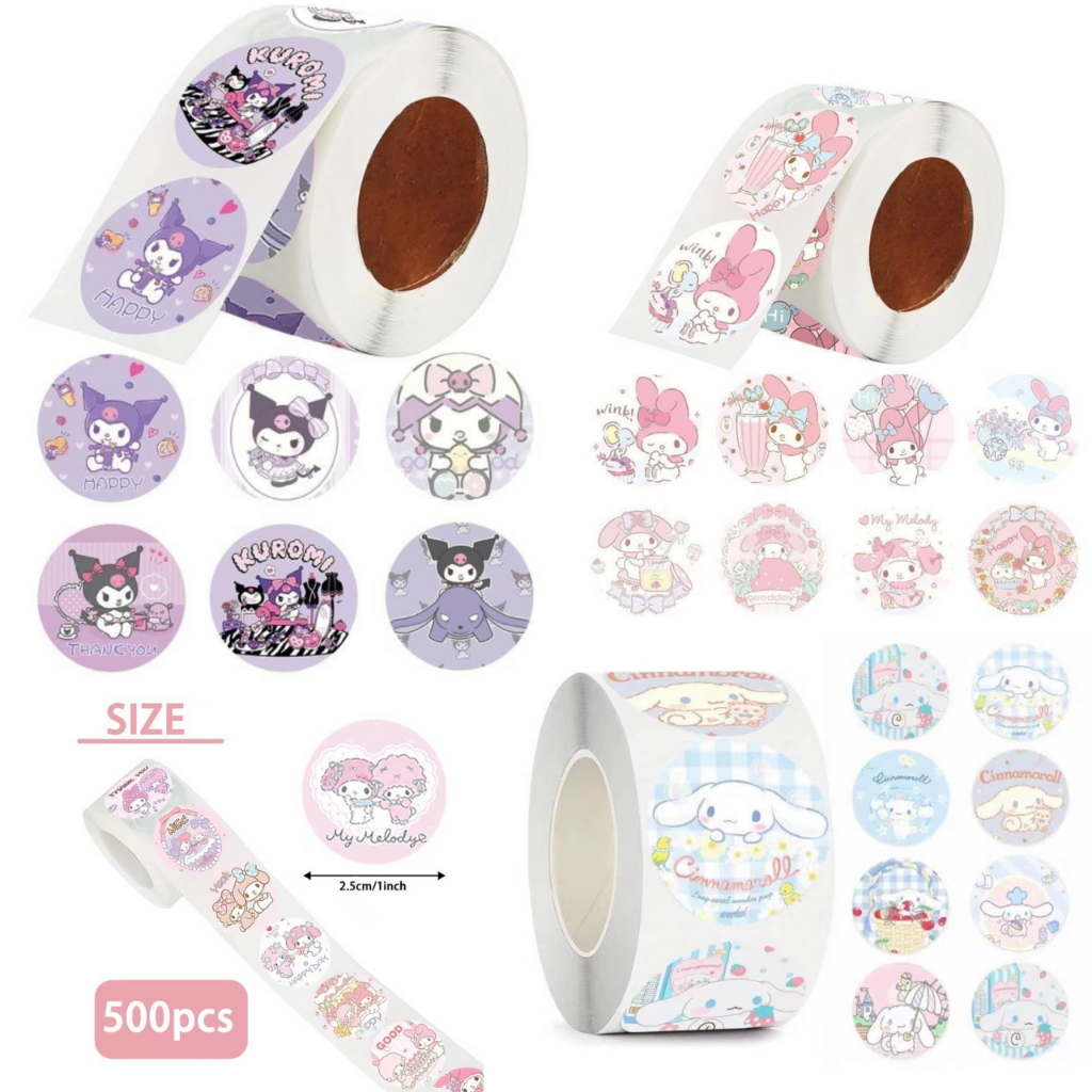 

[500 PCS]STIKER SANRIO ROLL STICKER DIY SERBAGUNA Menggemaskan untuk Hadiah Ulang Tahun Anak-anak Pesta Kelas Stiker Penghargaan Guru