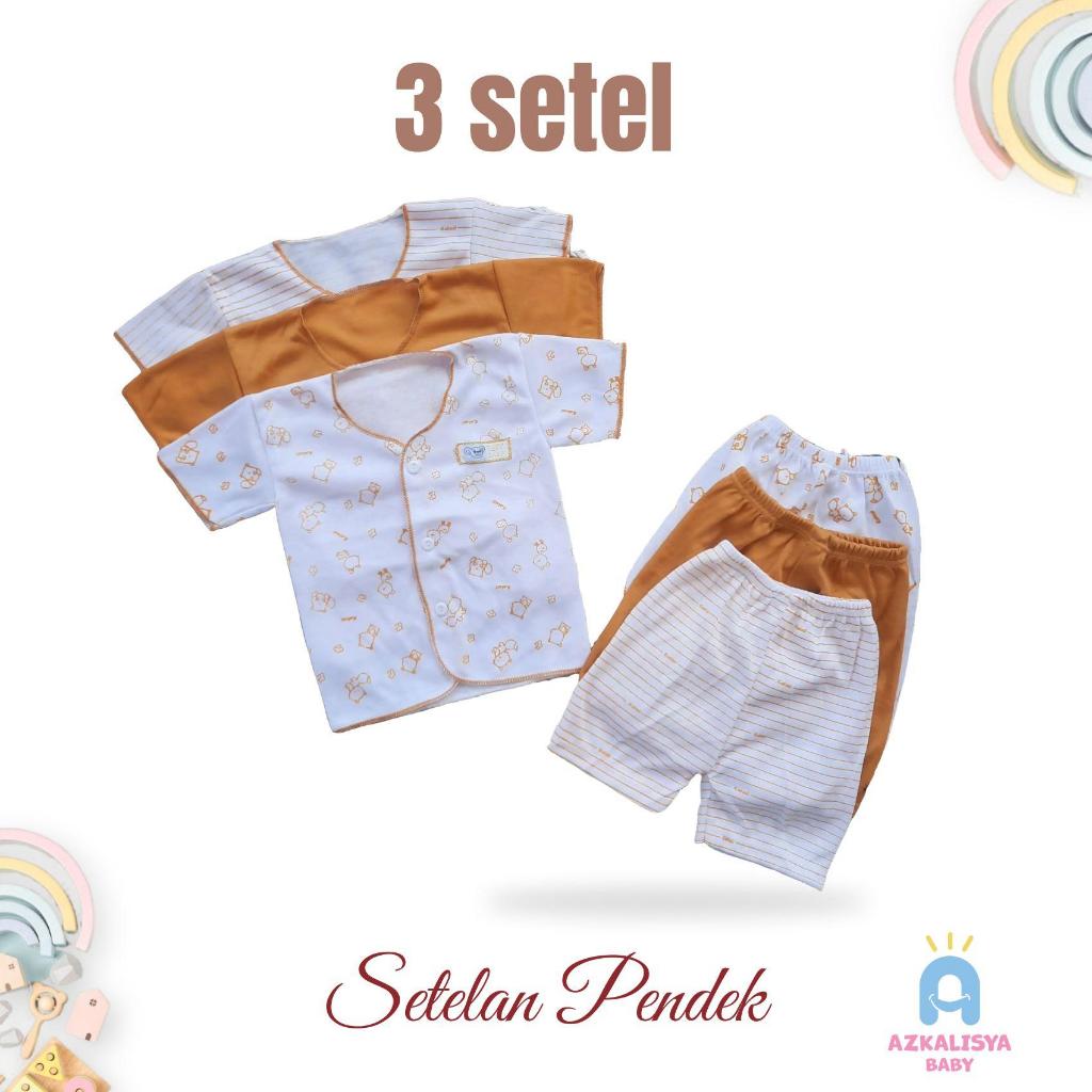 3 Pasang Setelan Bayi Baru Lahir Setelan Baju Celana Pendek Bayi Usia 0-3 Bulan Cewek Cowok