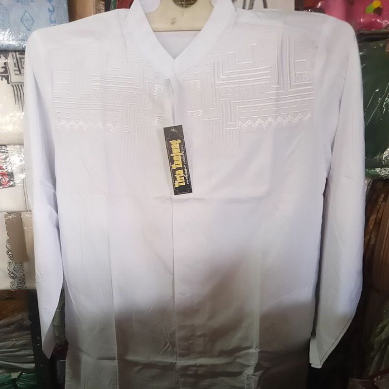 baju koko putih takwa bordir halus