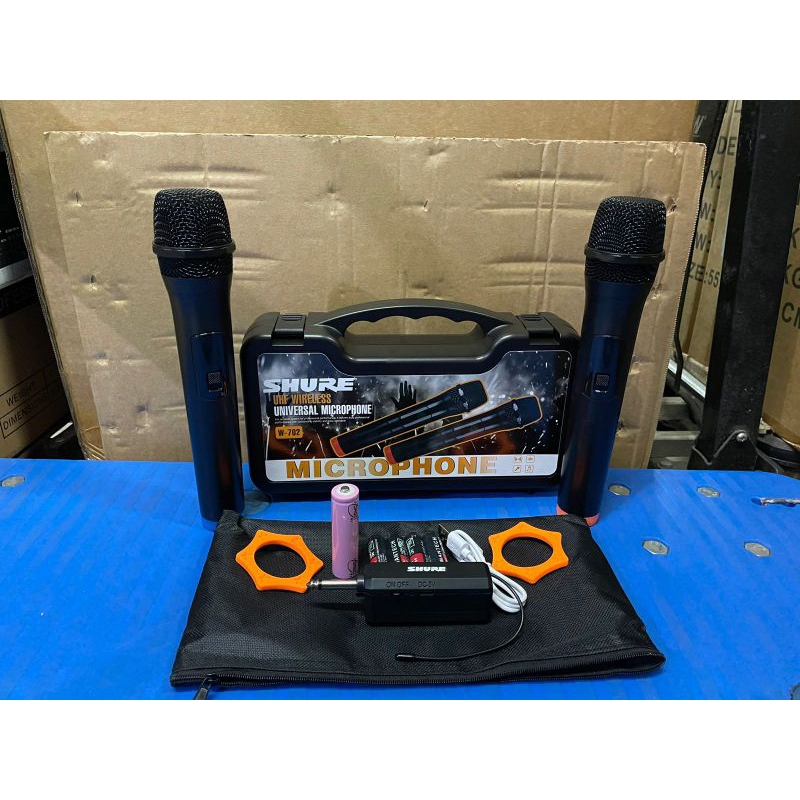 MIC WIRELESS SHURE W-702 / W702 / W 702 DUAL HANDLE MINI RECEIVER CAS FREE KOPER
