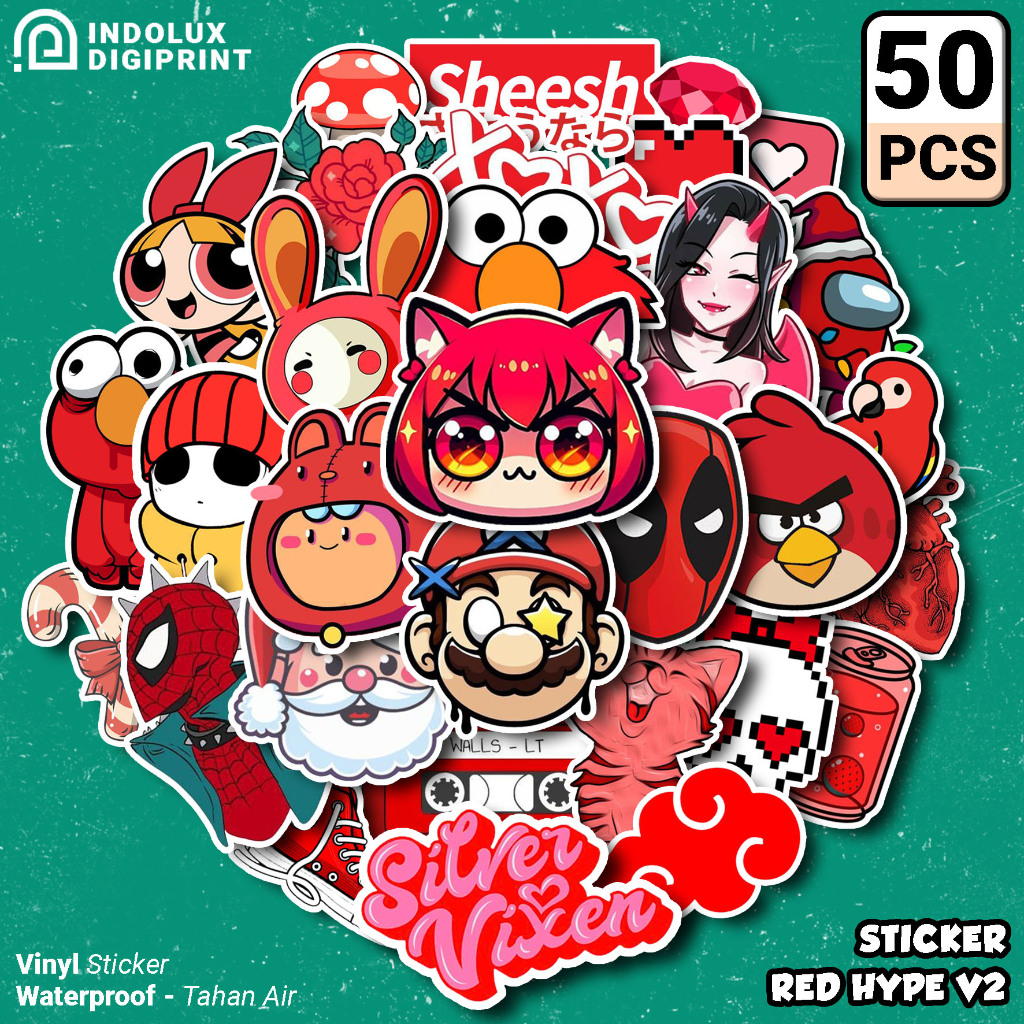

50 Pcs Sticker Red Hype Beast Stiker Aesthetic Merah Tempelan Case Laptop Waterproof Glossy