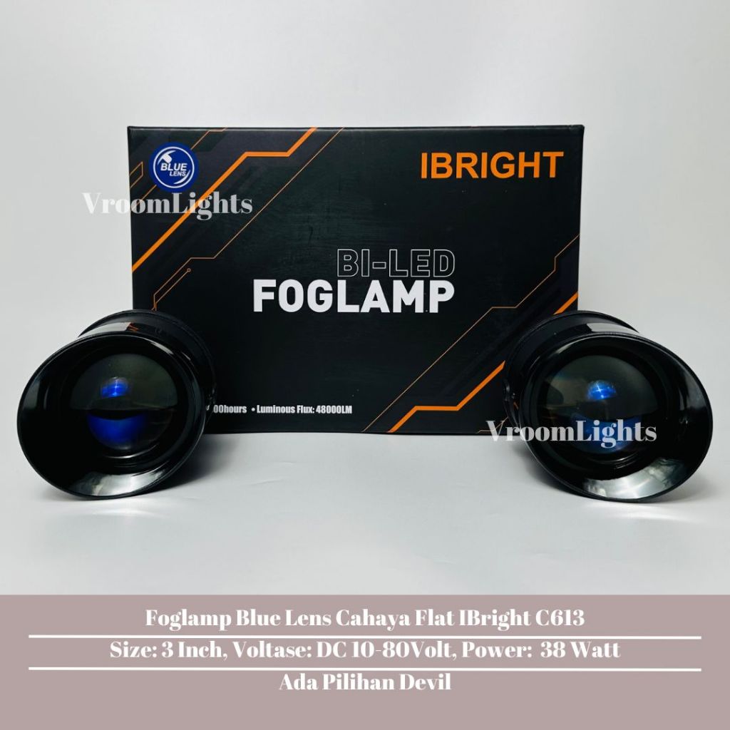 IBRIGHT Tipe C613 Sepasang Foglamp 3 Inch Blue Lens Cahaya Flat Honda Toyota Ada Breket Universal