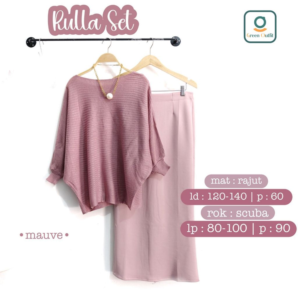 Rulla baju setelan one set atasan kaos rajut rok wanita muslim muslimah jumbo ld 140 polos kekinian