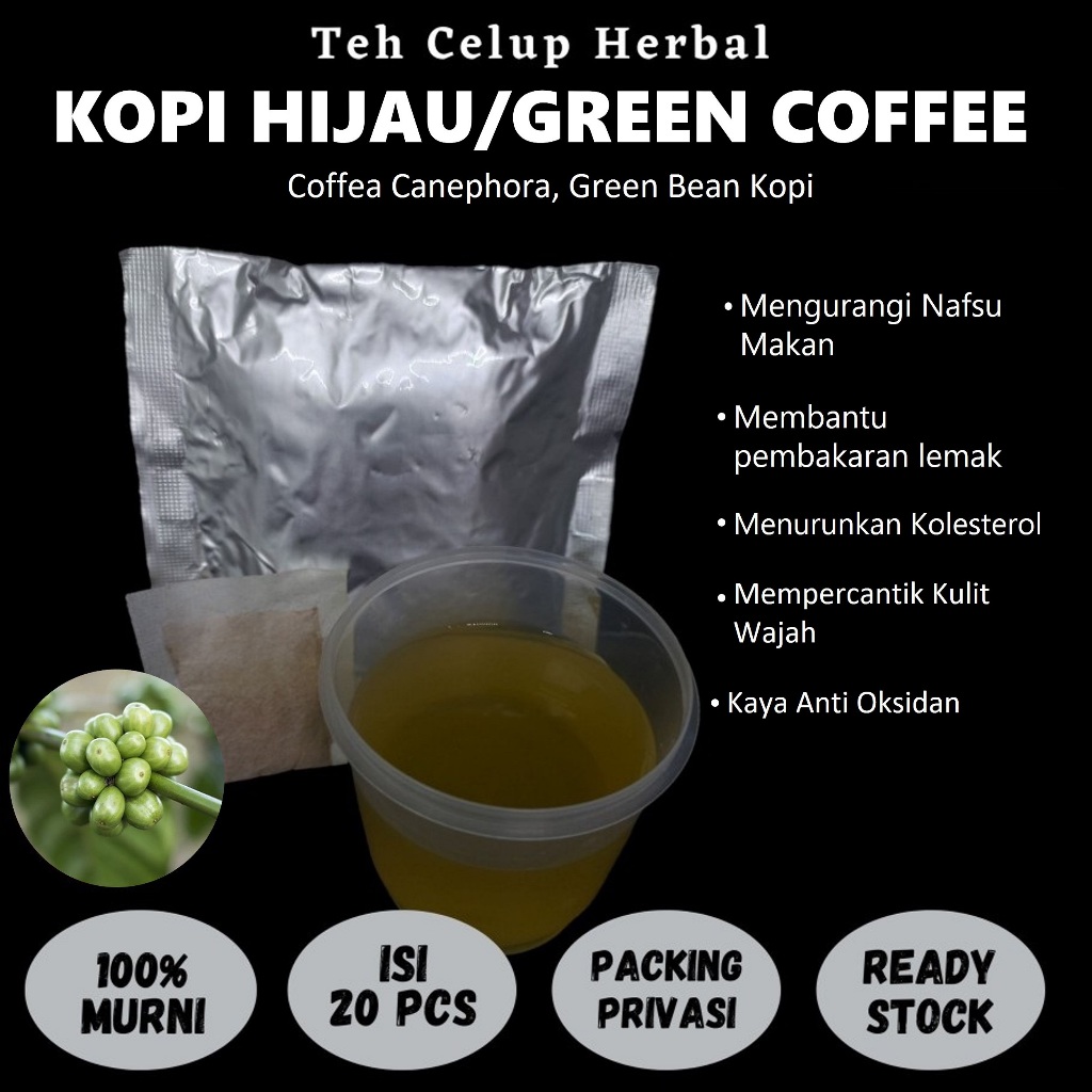 

Teh Celup Herbal KOPI HIJAU Anti Oksidan pembakar lemak Menjaga kesehatan hati dan otak